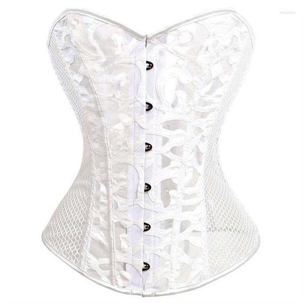 Bustiers Korsetten Sexy Vrouwen Lace Up Uitgebeende Corset Bloemmotief Transparante Mesh Taille Body Shaper Gothic Kleding