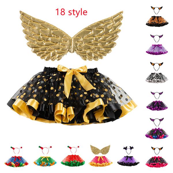 2022 Kleidungsstücke Halloween Gold Wings Polka Dot Kinderkleidung Mädchen geschwollener Rock B7