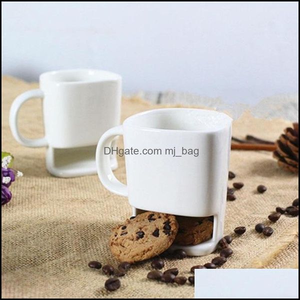 Tazze Tazza in ceramica Caffè bianco Biscotti al latte Dessert Tazza da 250 ml Tè Kka3109 Biscotto Lato casa per tasche Supporto da ufficio 1428 V2 Drop Del Dhi7A