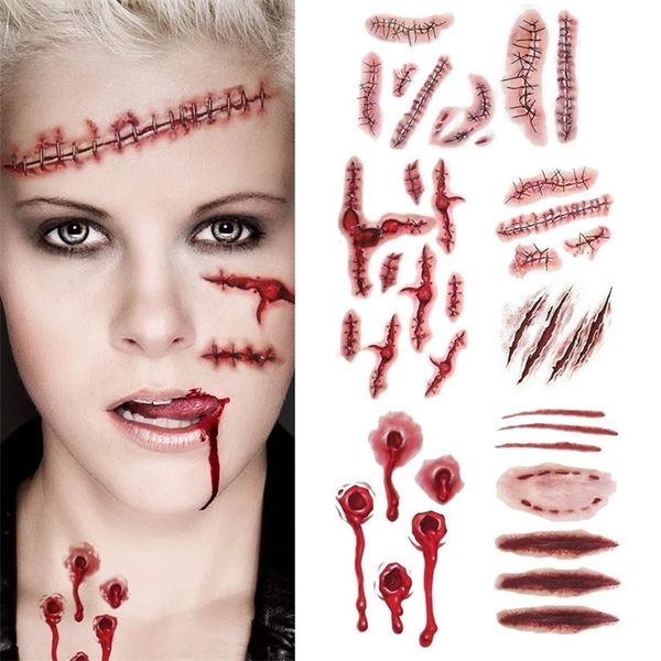 Outros suprimentos para a festa do evento 30pcs Halloween Bloody Wound Tattoo Stickers Trick Truque assustador Tattoo temporário Tattoo Diy Tattoo Festas de Halloween Decoração 220901