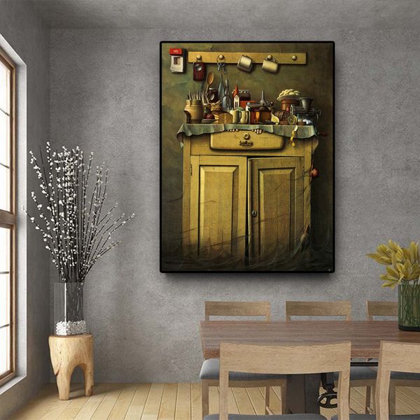 Retro Kitchen Canvas Painting Cuadros Modern Scandinavian Coffee Shop Disegno Poster e Stampe Wall Art Picture Living Room
