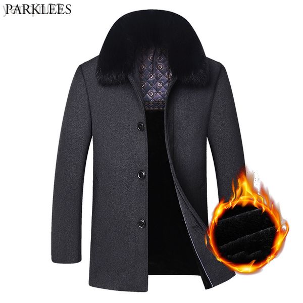 Männer Anzüge Blazer 2021 Winter Verdickte Wolle Trenchcoat Gefälschte Pelz Kragen Kaschmir Jacke Slim Fit Peacoat Windjacke Manteau Homme 4XL L220902