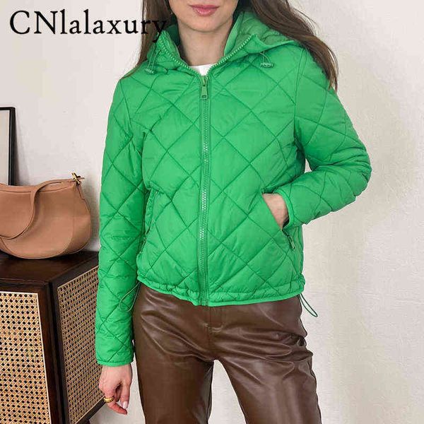 Женский девчонка Parkas Cnlalaxury 2022 Женщины Thin Parkas Green Hoodie Outwear Женская клетчатая клетчатая клетчатая пальто Слумба