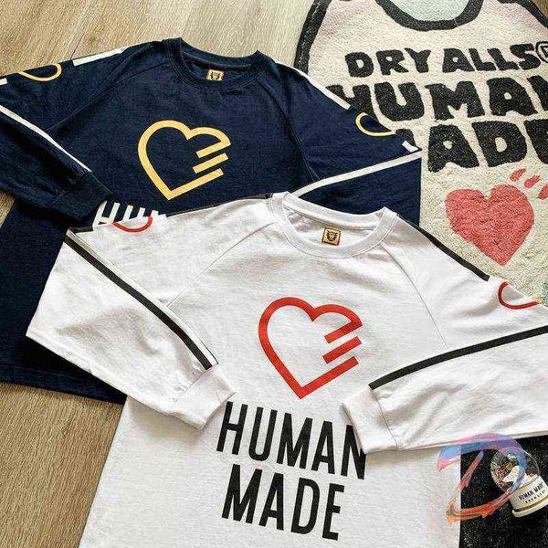 Felpe con cappuccio da uomo Felpe Human Made T-shirt Uomo Donna Moda New Japanese Loose Love Stampa T-shirt a maniche lunghe T220901
