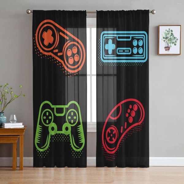 Cortina de videogame Art Handle Decoração Cortinas de tule para a sala de estar cozinha pura de painéis de janela do quarto de voz