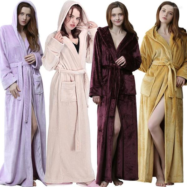 Abbigliamento per il sonno femminile uomini uomini inverno con cappuccio con cappuccio extra lungo da un cammino da bagno in flanella di lusso più lungo più abito termico morbido sexy sexy