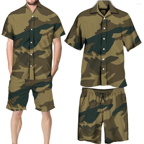 Camicie casual da uomo Pantaloncini mimetici da uomo Set Escursionismo all'aperto Sport Quotidiano Stile militare Giovani monopetto Camisa Pantaloncini/camicia/completo