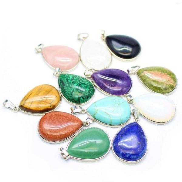 Colares pendentes cura reiki quartzo natural pingentes de água gota de água turquesais lapis preto obsidiano rosa pêndulo de cristal roxo para