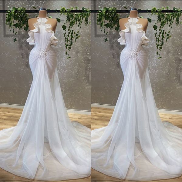 Semplice abito da sposa a sirena con scollo all'americana, perline, tulle a strati, lunghezza del pavimento, tromba, abiti da sposa, Robe De Soiree, realizzato su misura