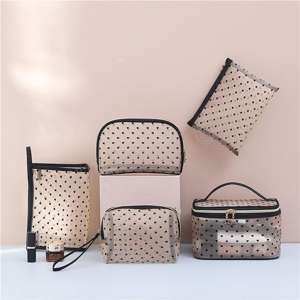 Love Heart Clear Makeup Bags Mesh Cosmetic Bag Portable Travel Travel Travel Yepper мешки на молнии для домашнего офиса аксессуары для косметических пакетов