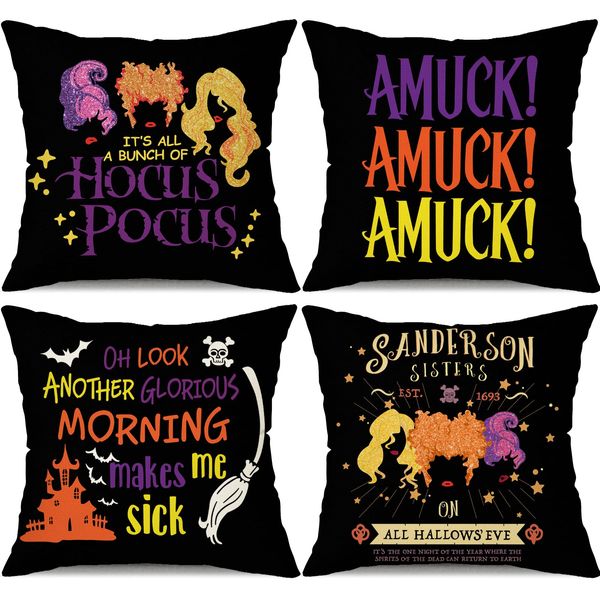 Travesseiro Halloween ers 18x18 Conjunto de 4 irm￣s Sanderson Hocus pocus decora￧￵es Fall Farmhouseh Pillows Decorative Throw Cush Mjbag AMWBS