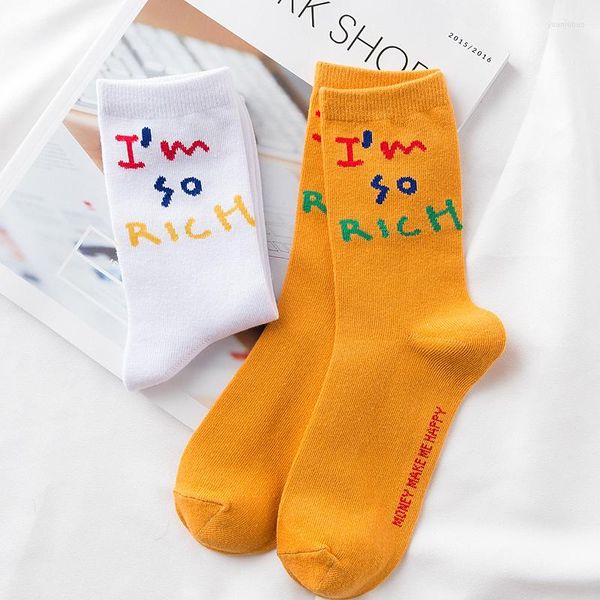 Letras criativas de meias masculinas Eu sou tão rico homem Mulheres de skate algodão engraçado Casual Sox unissex harajuku