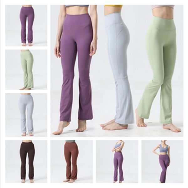 Abiti da yoga Tinta unita Sport Modellatura Vita alta Stretto svasato Fitness Allentato Jogging Abbigliamento sportivo Pantaloni svasati da donna a nove punte Legging