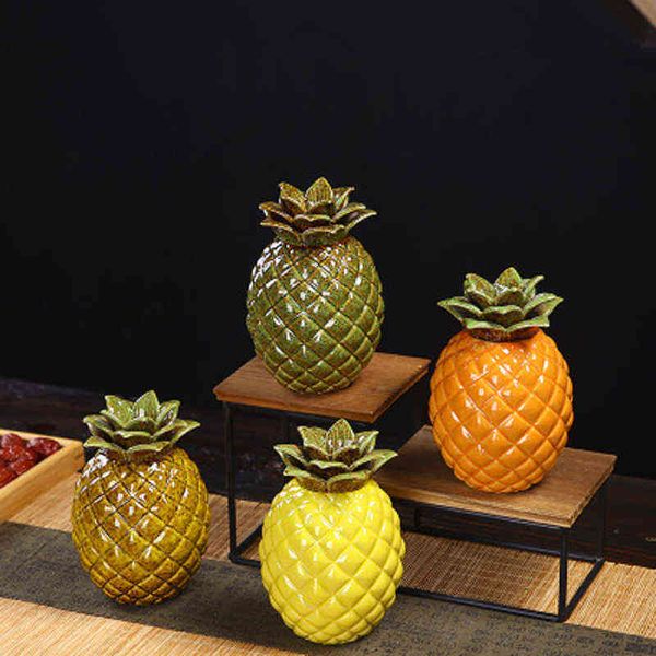 Statuette decorative Mobili creativi in ceramica per ananas Armadietto per il vino Soggiorno Mobile TV Arredamento per la camera da letto Barattolo portaoggetti Contenitore per tè con coperchio