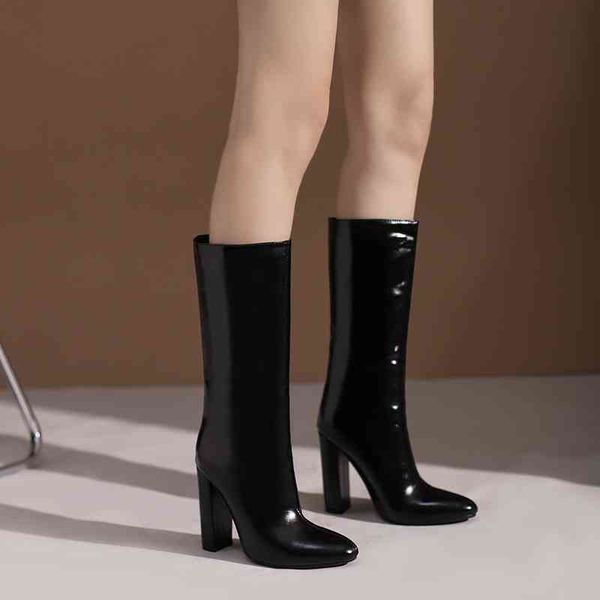 2024ss botas mulheres sapatos moda gradiente laca couro outono inverno chelsea salto alto feminino joelho senhoras chuva snowboots vermelho salto alto estiramento