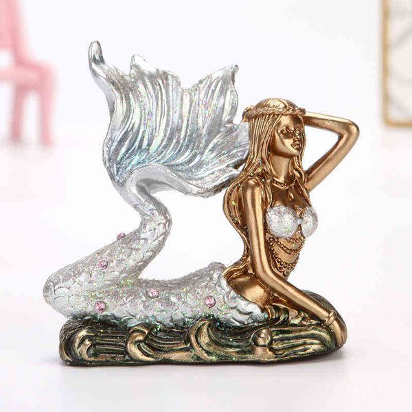 Figurine decorative Figura di sirena in resina Strass Sea Maiden Girl Miniature Personaggio delle fiabe Ornamento Room Decor Regalo artigianale per la fidanzata