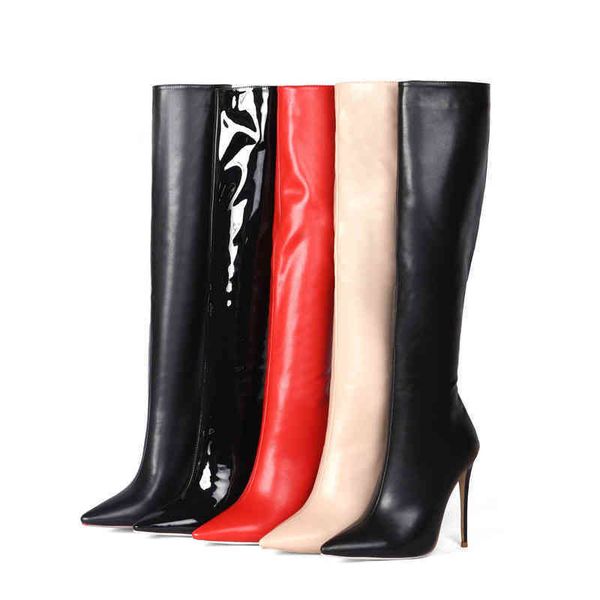 Сапоги из лаковой кожи в европейском и американском стиле, модные матовые зимние женские сапоги на очень высоком каблуке, 220903