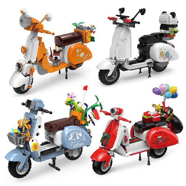 Blocchi Creativo Modello di moto Costruzione Traffico cittadino Veicolo Kit di montaggio Decorazione della casa Giocattoli per bambini Ragazzi Regalo di festa 220902