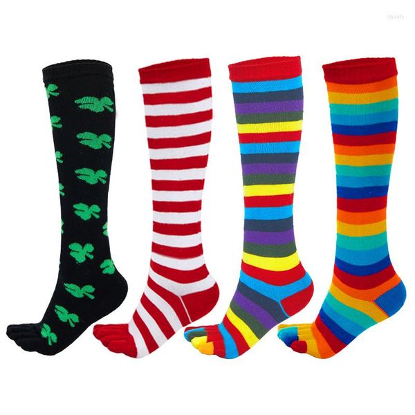 Frauen Socken Lange Röhre Kappe Mode Regenbogen Gestreiften Fünf Finger Wadenhoch Für Mädchen Student Bunte Baumwolle Strümpfe