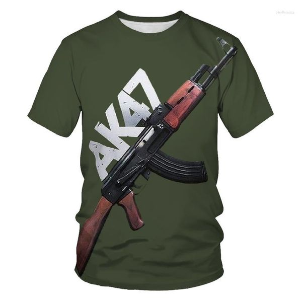 Moletons masculinos de sniper de verão masculino de t-shirt de grandes dimensões confortável impressão 3d solto respirável várias mangas de pistola curta de padrão