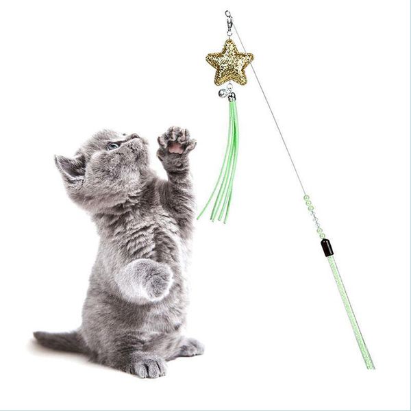 Toys de gato brinquedos gatos wand estrela borla com gatinho decorativo sino interativo bell stick de pl￡stico longo para gatos brincar entrega de gotas homendustry dhewt