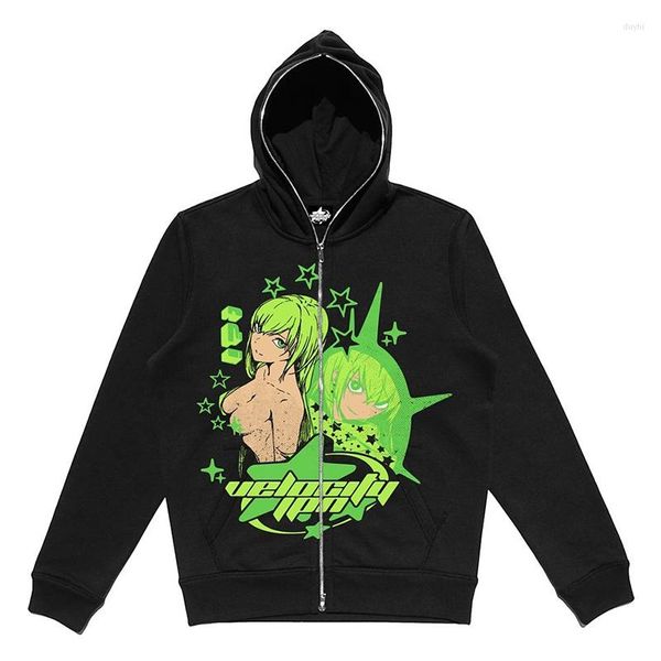 Dark Girl Hoodie Zipper Hoodie Anime Y2K Graphics Kadın Goth Sweatshirt Çifti Çift Jumper Goth Uzun Kollu Büyük Boy Ceket