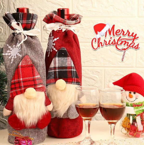 Decorazioni natalizie Babbo Natale Coperchio bottiglia di vino Regalo Sacco di Babbo Natale Borsa per tenere la bottiglia Tavolo di Natale Casa