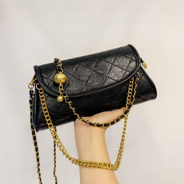 Женская классическая стеганая сумка для пельменей с золотым шариком из искусственной кожи с бриллиантами и золотом