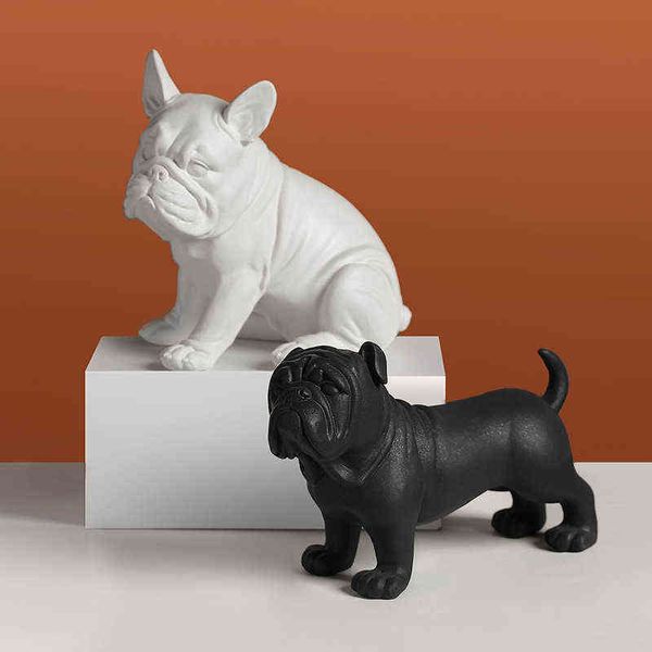 Dekorative Objekte Figuren JIEME Moderne einfache Simulation Tier Bulldog Sand Hund Harz Dekoration kreative Home Veranda Handwerk Dekoration T220902