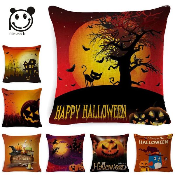 Подушка Peiyuan 45 45 см Happy Halloween Family Throw Case Comply Linen Cover Cover Desofa Defa Decor