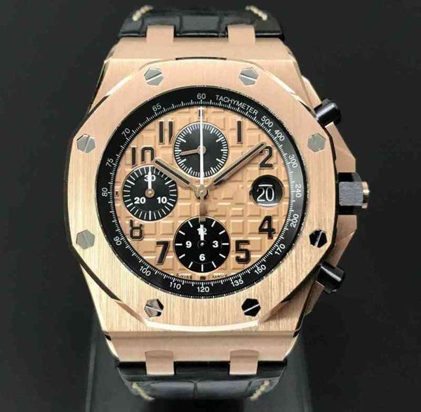 Relógio de pulso mecânico masculino luxuoso, alta qualidade, offshore, 18k, ouro rosa, movimento, esportes, data, marca suíça