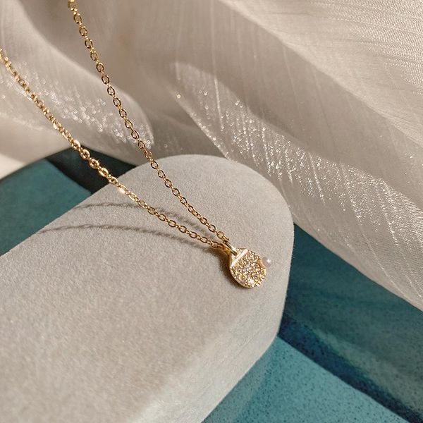 Anhänger Halsketten Koreanische Mode Gold Titan Stahl Kette Tischtennisschläger Perlenkette Für Frauen Licht Luxus Schmuck Hochzeitsgeschenk