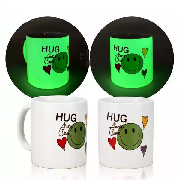 11 once Tazza da caffè Tazza Sublimazione Blanks Glow in the Dark Tazze in ceramica con manico Procelain Bicchiere luminoso verde Bottiglia d'acqua Regalo fai da te immagine Logo