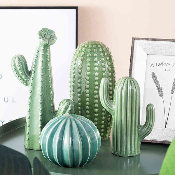 Figurine decorative Simulazione nordica Puntelli di cactus Decorazioni per la casa in ceramica Soggiorno Armadietto del vino Decorazione Ornamento Decorazioni per la camera dei bambini Artigianato