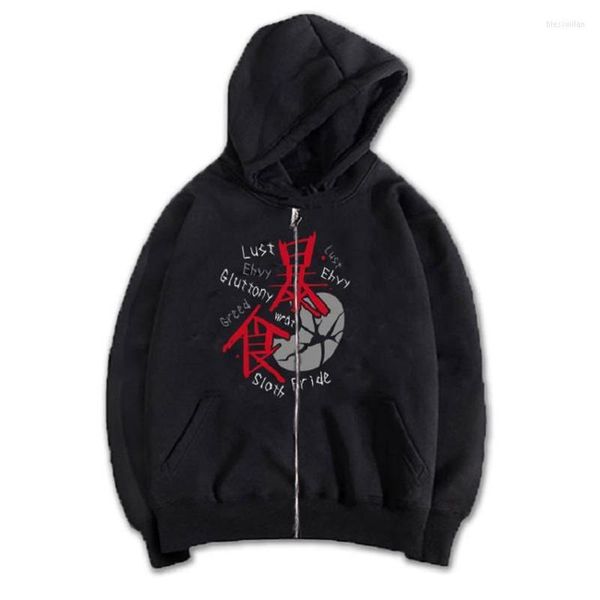 Hoodies masculinos anime unissex porque os sete pecados capitais algodão casual com capuz com capuz cardigan moletom casaco de camisetas