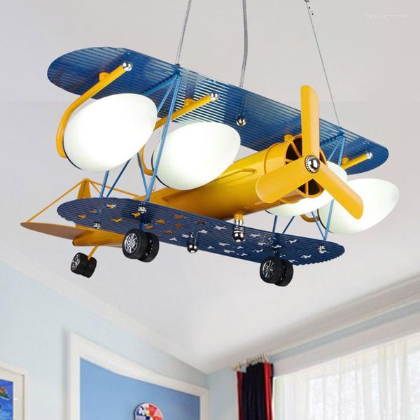 Lampade a sospensione Boy Cartoon Camera da letto Kindergarten Soffitto Personalità creativa American Eye Protection Aircraft Lights WF1027