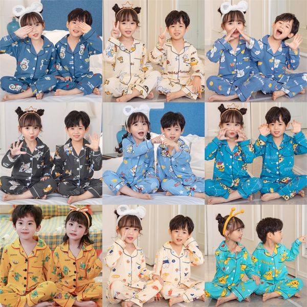 Autumn Winter Boys Pijamas Conjunto de manga longa Cute para dormir roupas meninas garotas impress￣o de pijama conjunto de roupas 20220903 E3