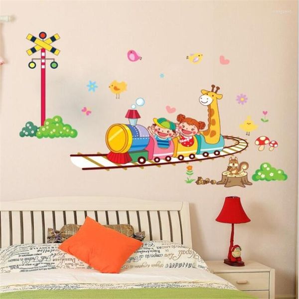 Adesivos de parede desenho animado trem adesivo infantil quarto de decoração de decoração quebra -cabeça para quartos infantis