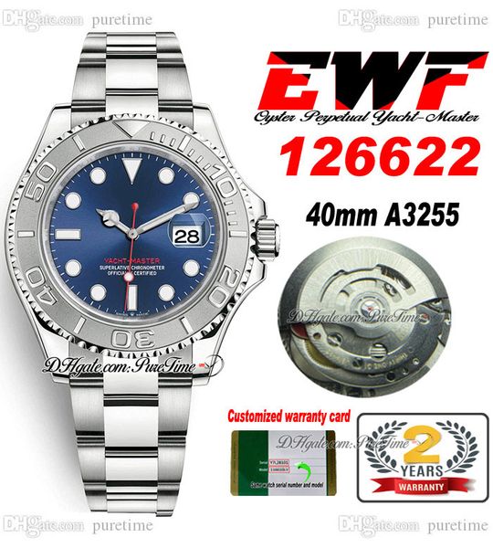 EWF YM 126622 Cal A3235 Relógio masculino automático 40 mm mostrador azul caixa e pulseira de aço 904L Relógios Super Edition grátis mesmo cartão de garantia de série 4 estilos Puretime B2