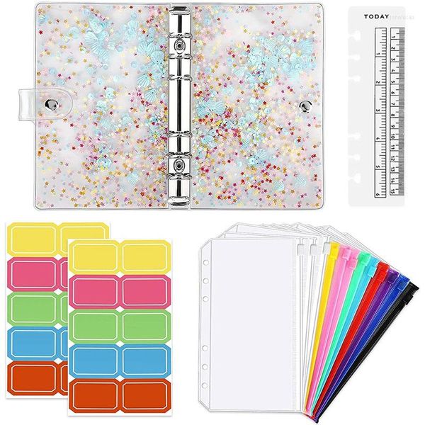 Geschenkpapier PPYY-A6 Budget-Binder-Abdeckung, wasserdichter PVC-Ring, Geldumschlag, Geldbörse für Planer, Organizer, Taschen, mehrfarbiger Reißverschluss