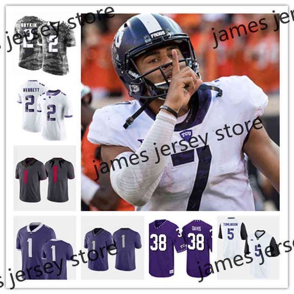 Американский футбольный колледж Колледж Колледж NCAA TCU RONGED FROGS FOOLTARD JERSEY 2 TREVONE BOYKIN 21 DCTF LIVE 14 Энди Далтон 31 Ридван Иссахаку 3 Шон Робинсон 7 Арико Э.В.