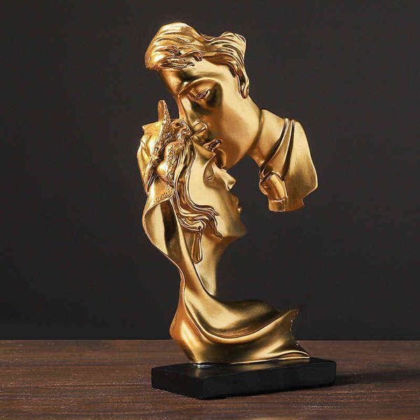 Oggetti decorativi Figurine JIEME Arredamento per la casa creativo europeo Coppia d'oro Maschera per il viso astratta Scultura Artigianato in resina Regali per la decorazione della casa T220902