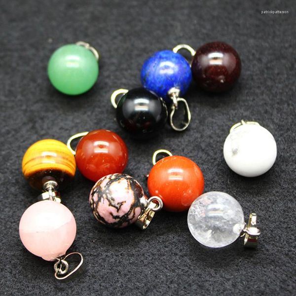 Colares pendentes de pedra gem natural de 14 mm de bola redonda ametista lapis rosa quartzo pêndulo de cristal para mulheres joias de Natal Reiki