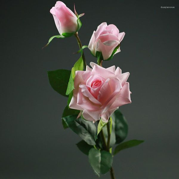 Fiori decorativi 3 teste Artificiali Real Touch Decorazione rosa Rose fresche in lattice per bouquet da sposa