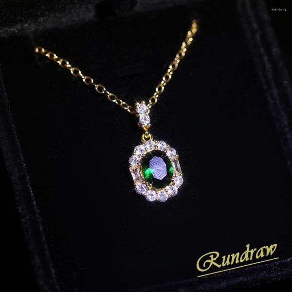 Anhänger-Halsketten Rundraw Luxus exquisite grüne Halbedelstein-Halskette süßer romantischer Diamant runde Schlüsselbeinkette Damenmodeschmuck