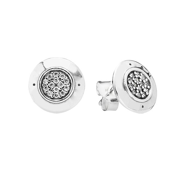 Autêntico esterling Silver Pave Disc Stud Breating Design clássico Homens de festa feminina para festas para Pandora Girling Gift Brincos com conjunto de caixas originais