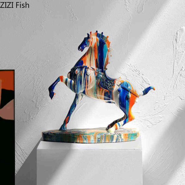 Figurine decorative Resina di colore europeo Statua animale Astratto Cavallo Mucca Cane da corrida francese Scultura Soggiorno Armadietto del vino Decorazione Regalo
