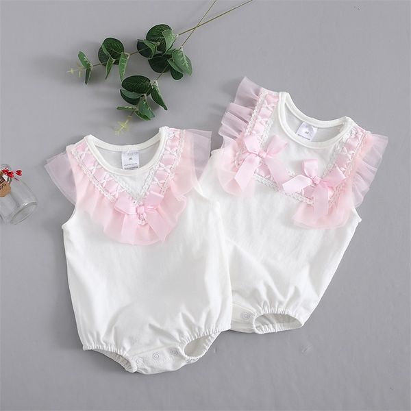 Sommer Strampler Spitze Bogen Infant Neugeborenes Baby Mädchen Bodys Weiß Ärmellose Baumwolle Overall Onesie Kleidung 20220903 E3