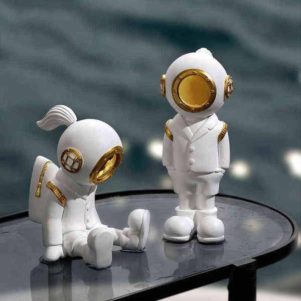 Objetos decorativos Figuras da resina nórdica estatuetas de mergulho astronauta menina ouça decoração de casa Modelo miniatura Cosmonaut Sculpture Decorações da sala de estar T220902