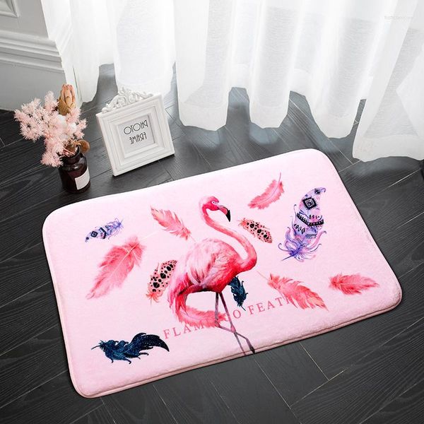Teppiche Badezimmer Bodenmatte Fußmatte Wasserdichte Türmatten Tierbild Flamingo Fußpolster Dicker Schwamm Cartoon Flanell Rutschfest